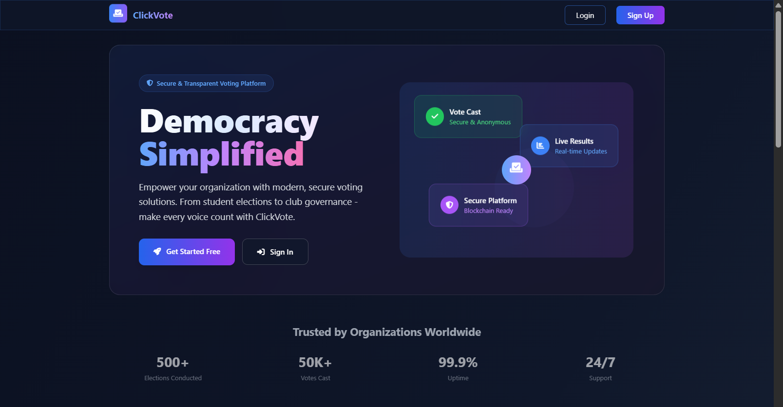 ClickVote secure voting platform screenshot